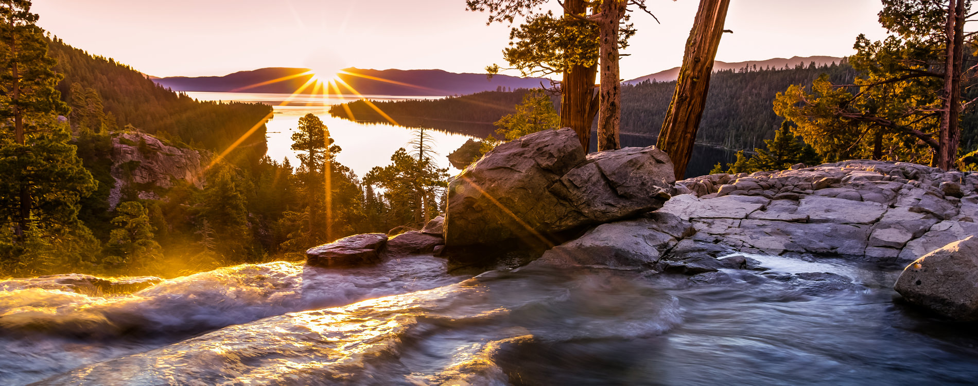 Sunrise at Eagle Falls overlooking Emerald Bay Lake Tahoe California